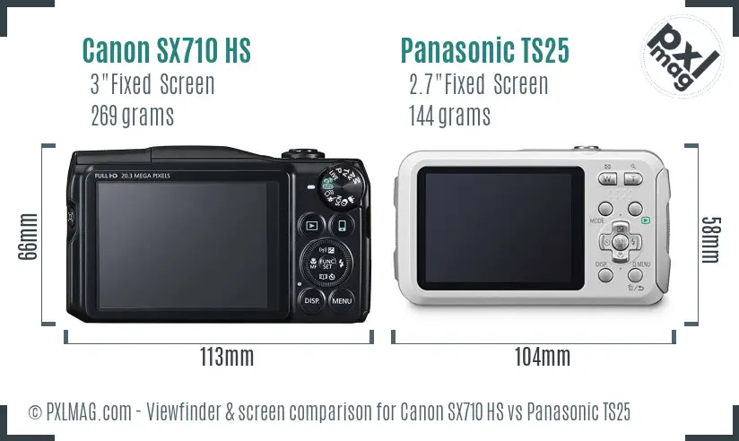 Canon SX710 HS vs Panasonic TS25 Screen and Viewfinder comparison
