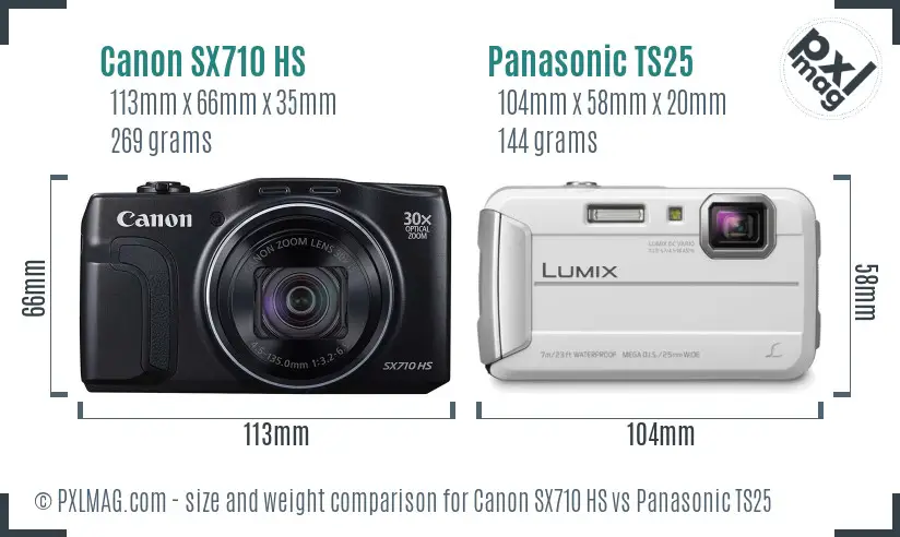 Canon SX710 HS vs Panasonic TS25 size comparison
