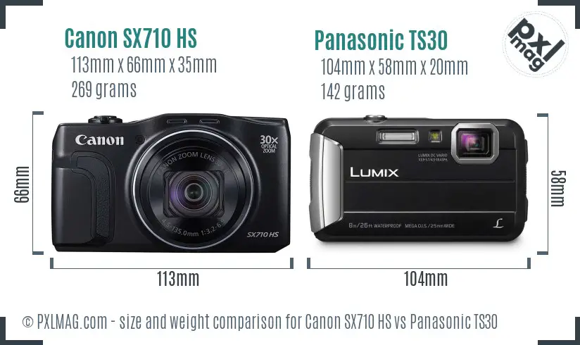 Canon SX710 HS vs Panasonic TS30 size comparison