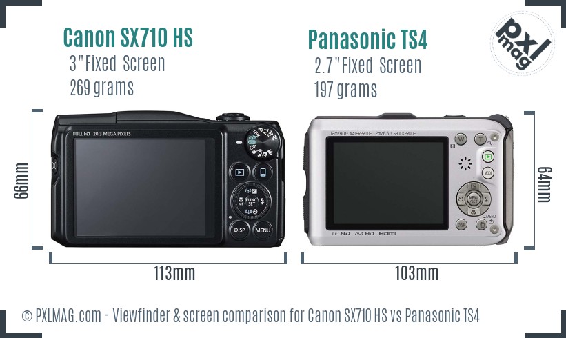 Canon SX710 HS vs Panasonic TS4 Screen and Viewfinder comparison