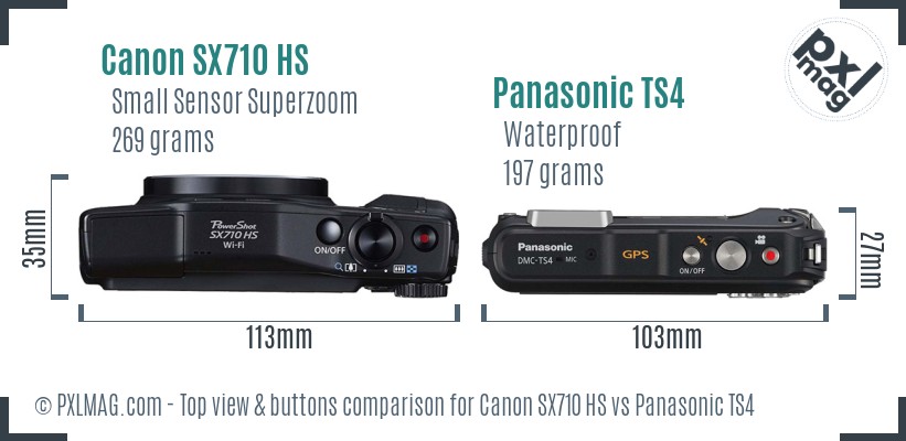 Canon SX710 HS vs Panasonic TS4 top view buttons comparison
