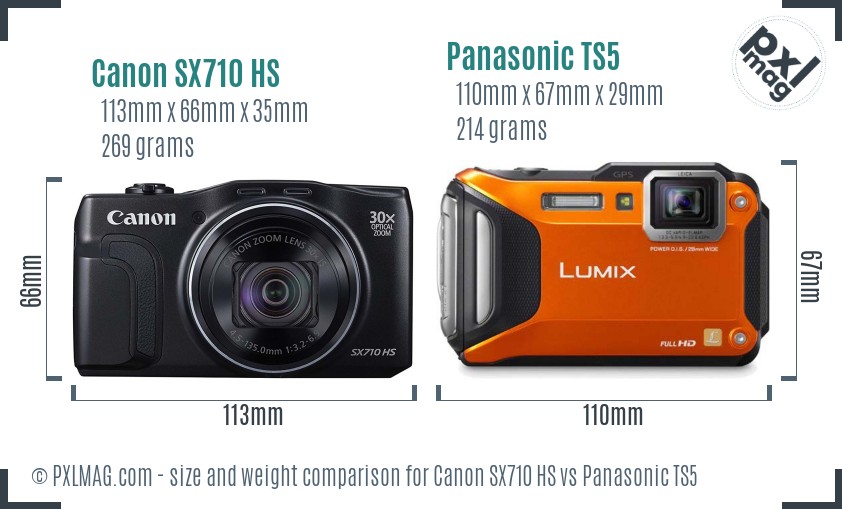 Canon SX710 HS vs Panasonic TS5 size comparison