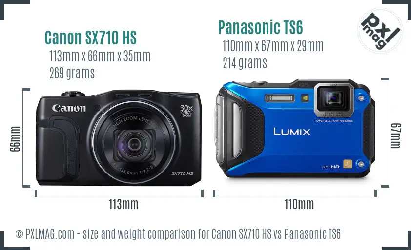 Canon SX710 HS vs Panasonic TS6 size comparison