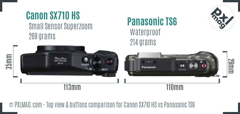 Canon SX710 HS vs Panasonic TS6 top view buttons comparison