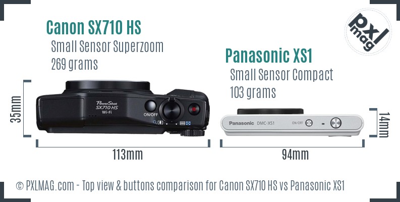 Canon SX710 HS vs Panasonic XS1 top view buttons comparison