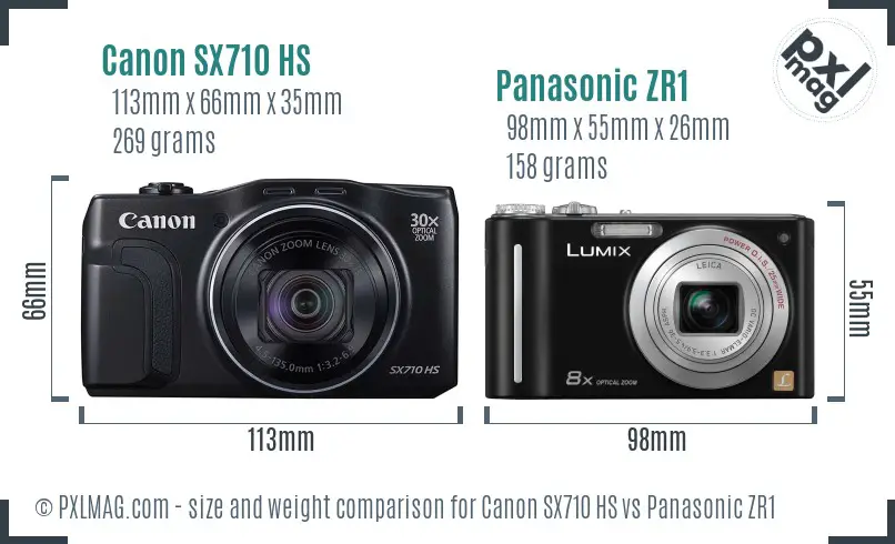 Canon SX710 HS vs Panasonic ZR1 size comparison