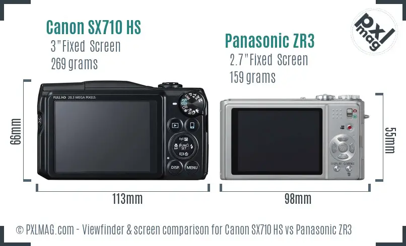 Canon SX710 HS vs Panasonic ZR3 Screen and Viewfinder comparison