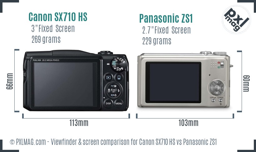 Canon SX710 HS vs Panasonic ZS1 Screen and Viewfinder comparison