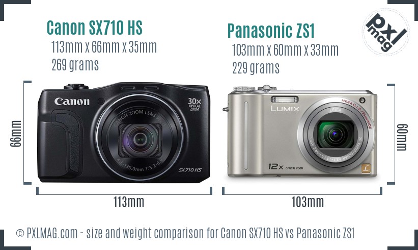 Canon SX710 HS vs Panasonic ZS1 size comparison