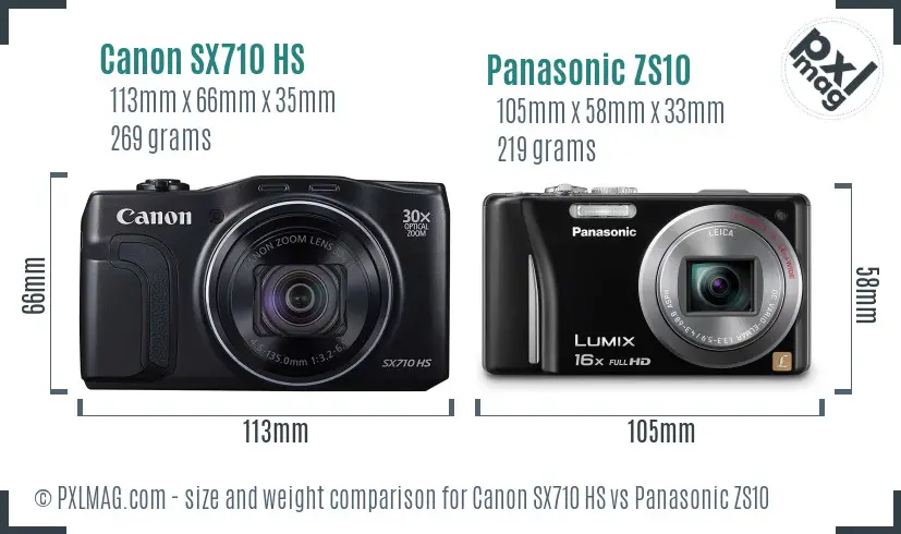 Canon SX710 HS vs Panasonic ZS10 size comparison Canon SX710 HS vs Panasonic ZS10 size comparison