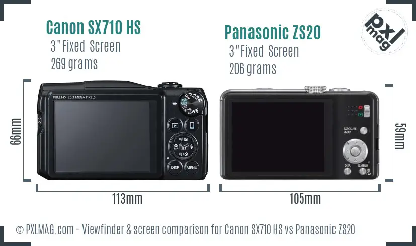 Canon SX710 HS vs Panasonic ZS20 Screen and Viewfinder comparison