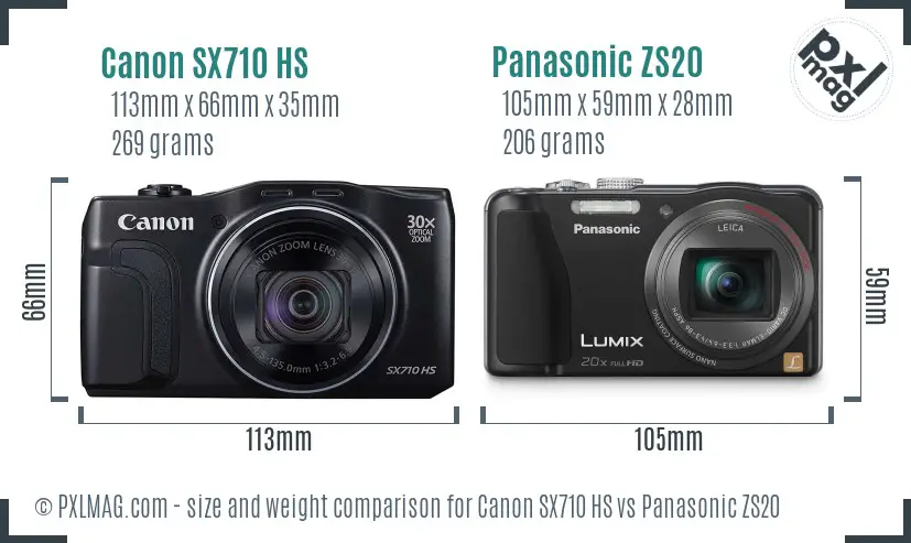 Canon SX710 HS vs Panasonic ZS20 size comparison