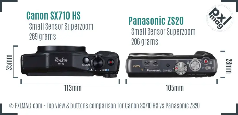 Canon SX710 HS vs Panasonic ZS20 top view buttons comparison