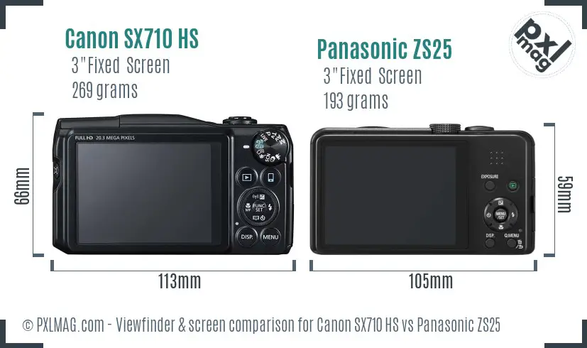 Canon SX710 HS vs Panasonic ZS25 Screen and Viewfinder comparison Canon SX710 HS vs Panasonic ZS25 Screen and Viewfinder comparison