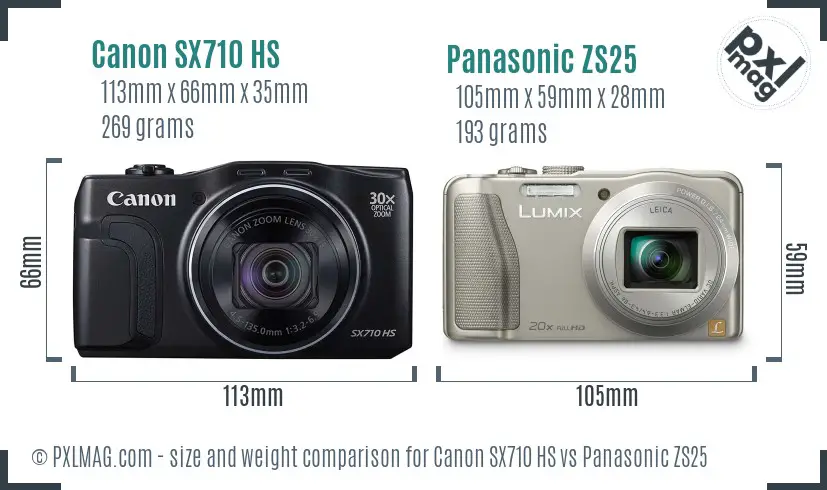 Canon SX710 HS vs Panasonic ZS25 size comparison Canon SX710 HS vs Panasonic ZS25 size comparison