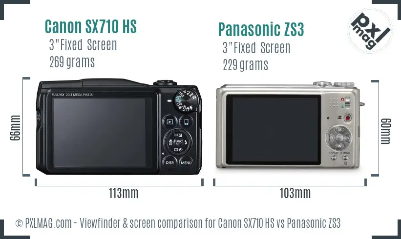 Canon SX710 HS vs Panasonic ZS3 Screen and Viewfinder comparison