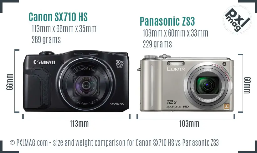 Canon SX710 HS vs Panasonic ZS3 size comparison