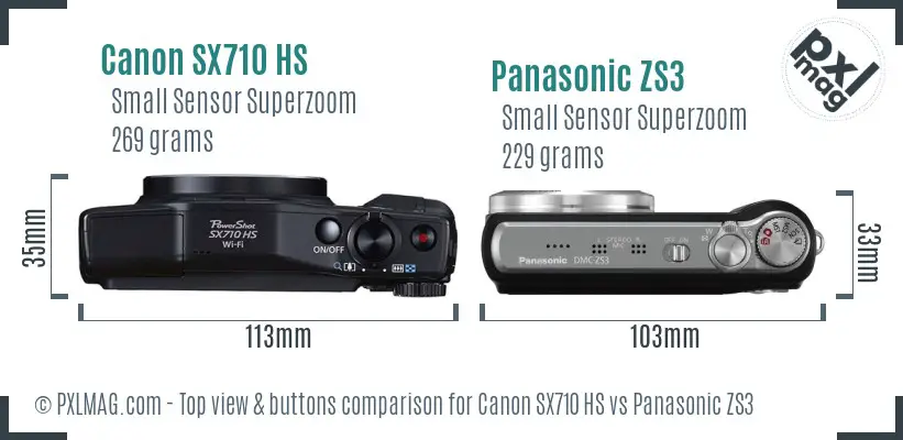 Canon SX710 HS vs Panasonic ZS3 top view buttons comparison