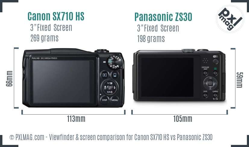 Canon SX710 HS vs Panasonic ZS30 Screen and Viewfinder comparison