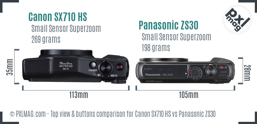 Canon SX710 HS vs Panasonic ZS30 top view buttons comparison