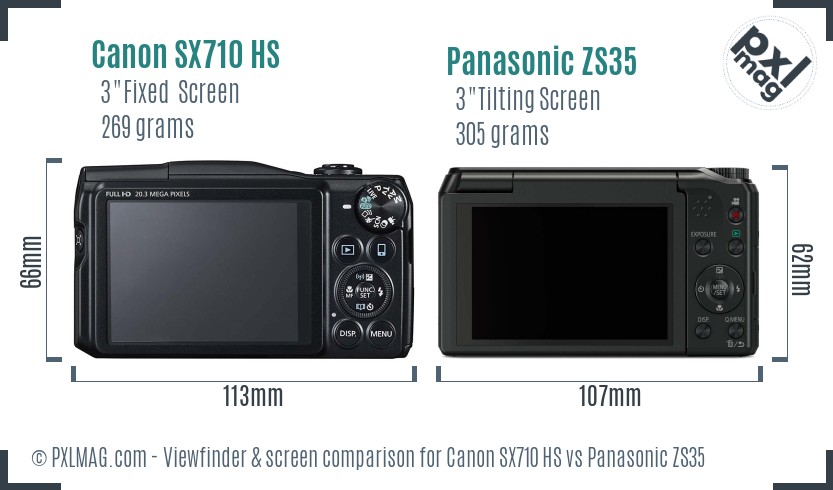 Canon SX710 HS vs Panasonic ZS35 Screen and Viewfinder comparison