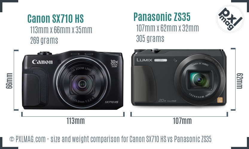 Canon SX710 HS vs Panasonic ZS35 size comparison