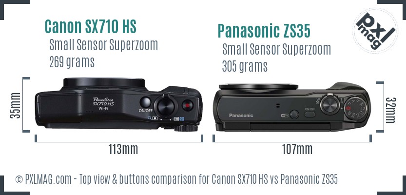 Canon SX710 HS vs Panasonic ZS35 top view buttons comparison