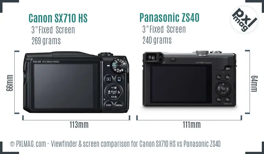 Canon SX710 HS vs Panasonic ZS40 Screen and Viewfinder comparison