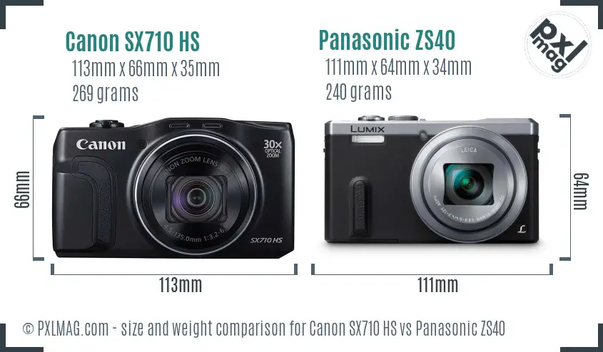 Canon SX710 HS vs Panasonic ZS40 size comparison