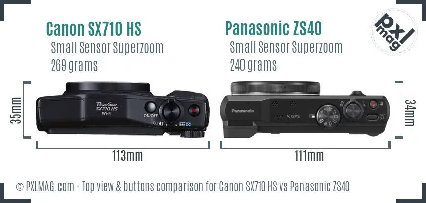 Canon SX710 HS vs Panasonic ZS40 top view buttons comparison