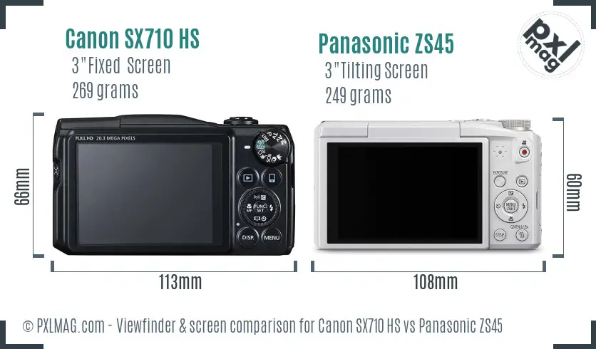 Canon SX710 HS vs Panasonic ZS45 Screen and Viewfinder comparison