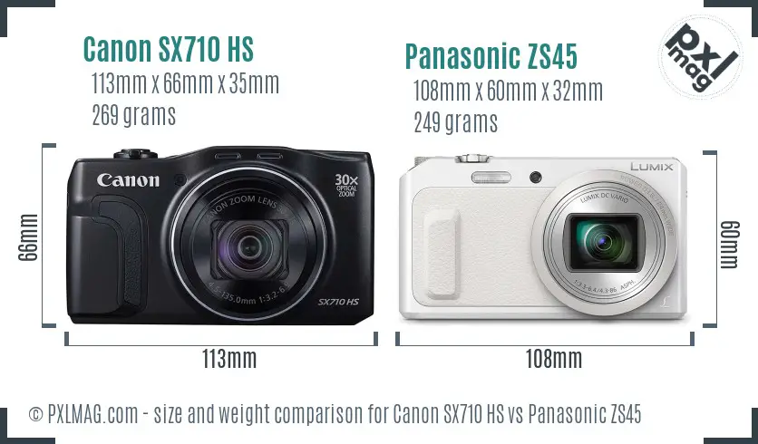Canon SX710 HS vs Panasonic ZS45 size comparison
