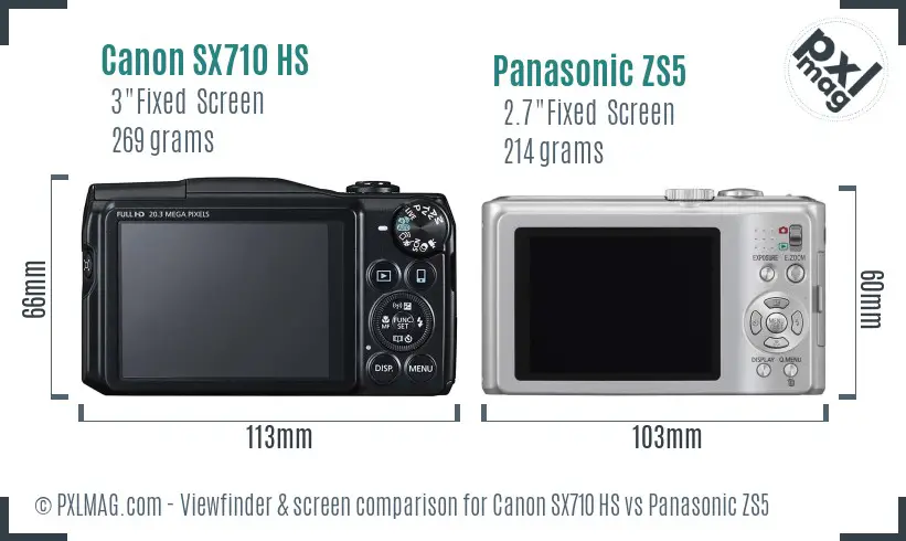 Canon SX710 HS vs Panasonic ZS5 Screen and Viewfinder comparison