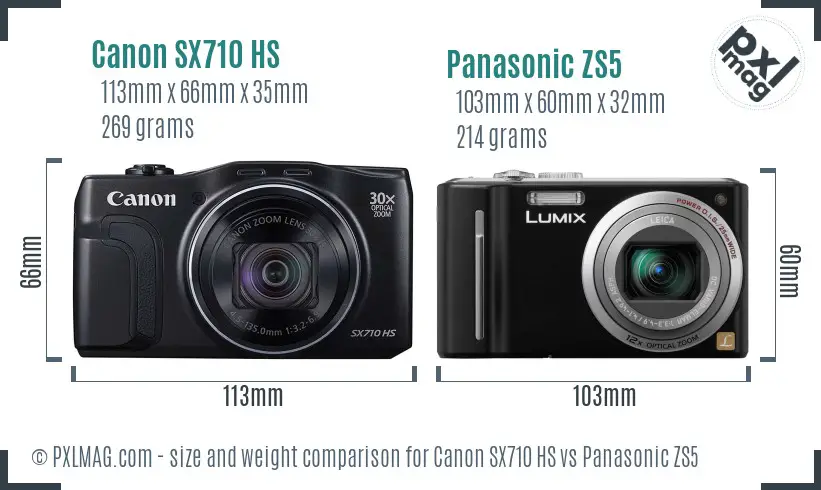 Canon SX710 HS vs Panasonic ZS5 size comparison