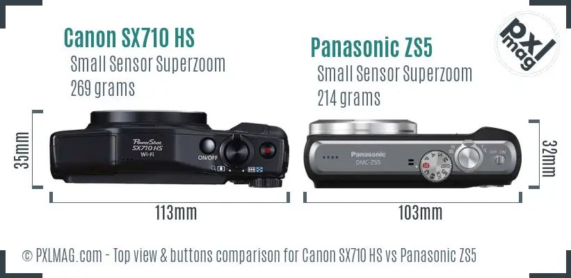 Canon SX710 HS vs Panasonic ZS5 top view buttons comparison