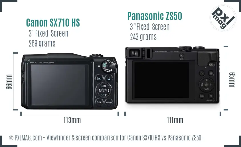 Canon SX710 HS vs Panasonic ZS50 Screen and Viewfinder comparison