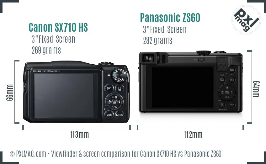 Canon SX710 HS vs Panasonic ZS60 Screen and Viewfinder comparison