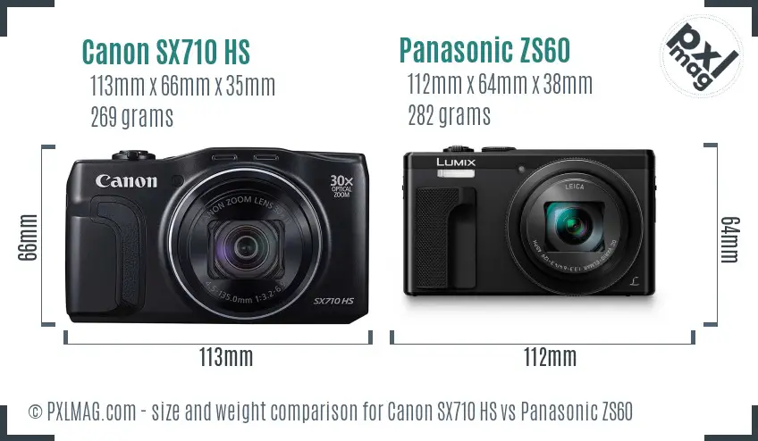 Canon SX710 HS vs Panasonic ZS60 size comparison