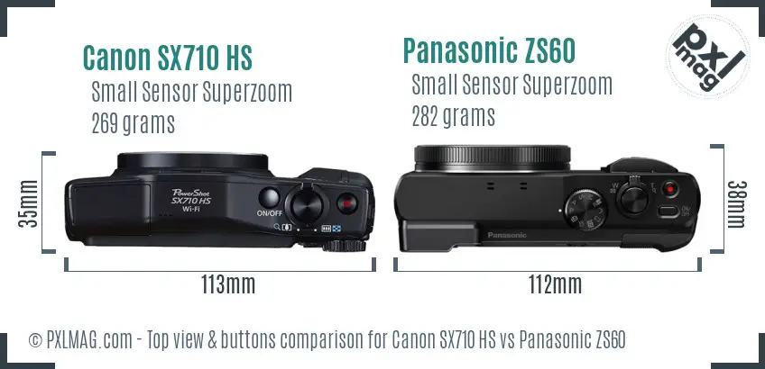 Canon SX710 HS vs Panasonic ZS60 top view buttons comparison