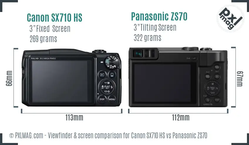 Canon SX710 HS vs Panasonic ZS70 Screen and Viewfinder comparison