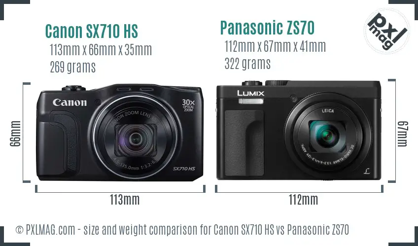 Canon SX710 HS vs Panasonic ZS70 size comparison