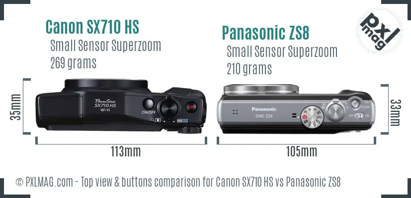 Canon SX710 HS vs Panasonic ZS8 top view buttons comparison