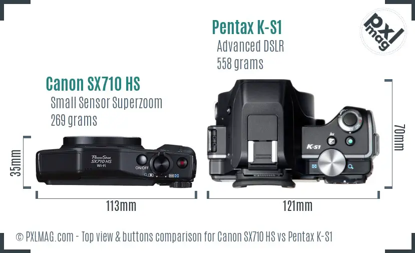 Canon SX710 HS vs Pentax K-S1 top view buttons comparison