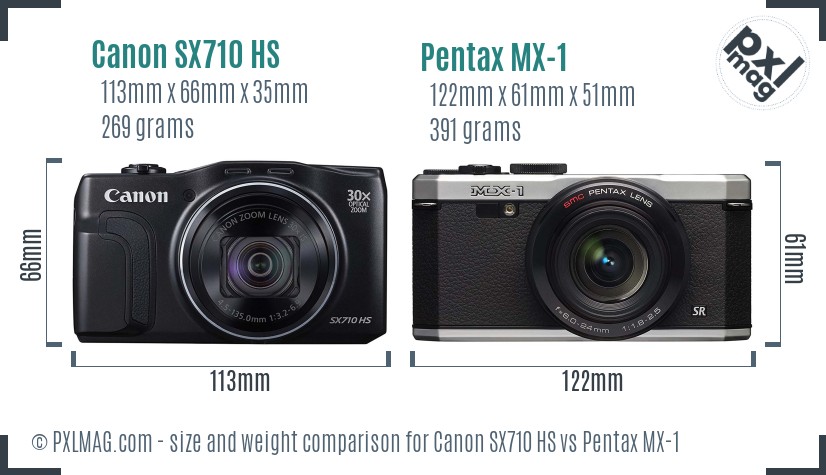Canon SX710 HS vs Pentax MX-1 size comparison