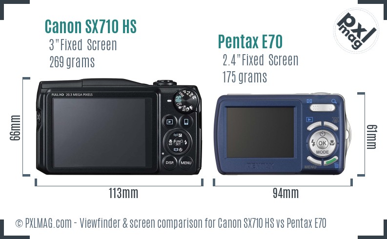Canon SX710 HS vs Pentax E70 Screen and Viewfinder comparison