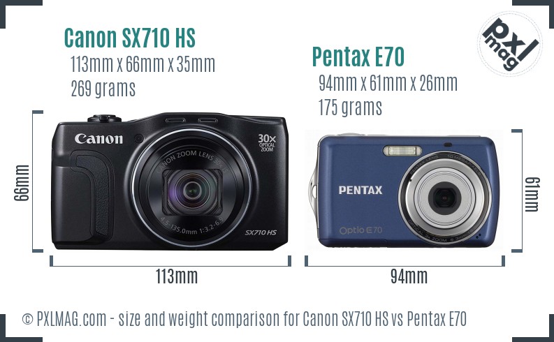 Canon SX710 HS vs Pentax E70 size comparison
