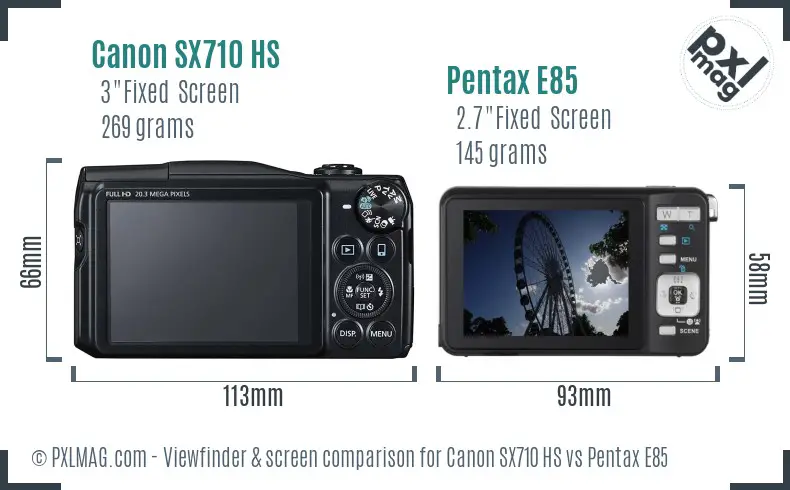 Canon SX710 HS vs Pentax E85 Screen and Viewfinder comparison
