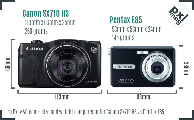 Canon SX710 HS vs Pentax E85 size comparison