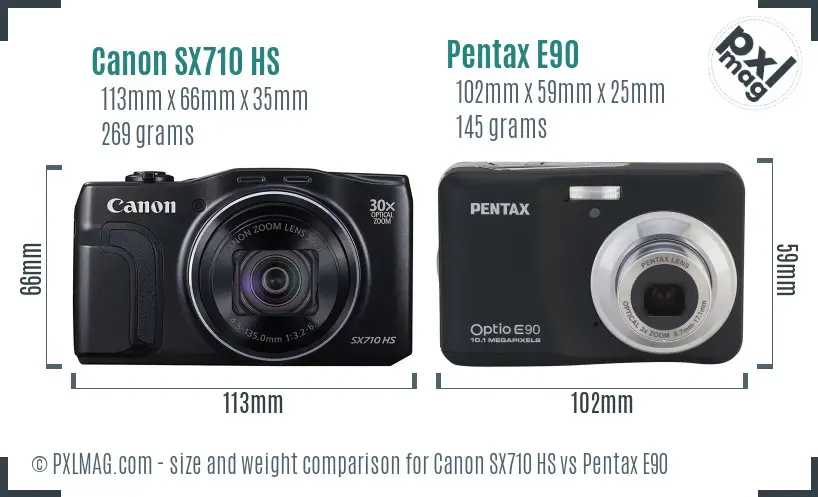 Canon SX710 HS vs Pentax E90 size comparison