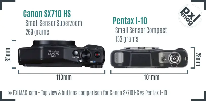 Canon SX710 HS vs Pentax I-10 top view buttons comparison